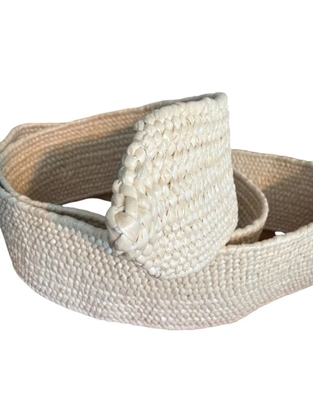 Woven Belt Gold Oval Buckle Raffia Wrapper Adjustable 4.5